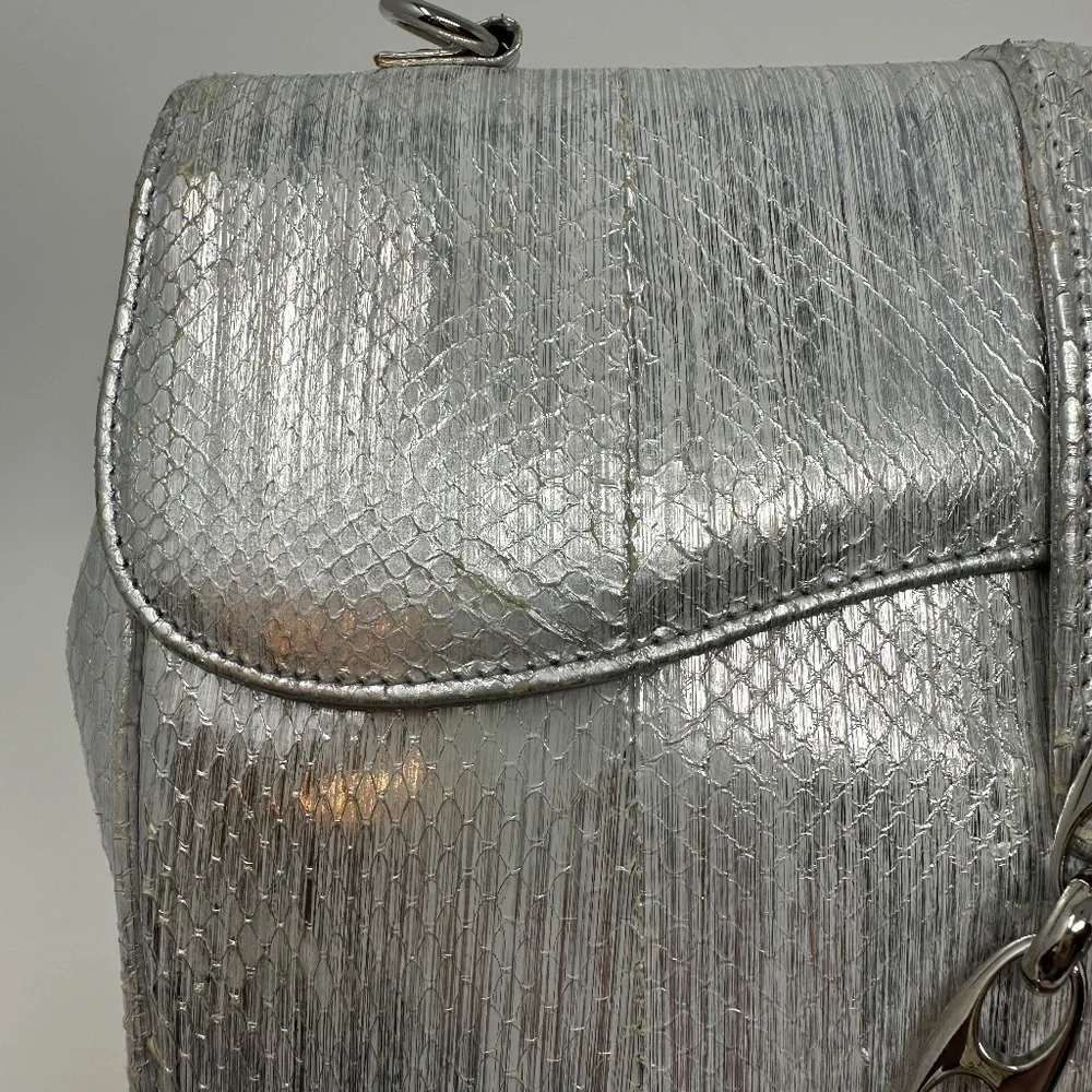 Ferragamo Snakeskin Metallic Silver Crystal Bag